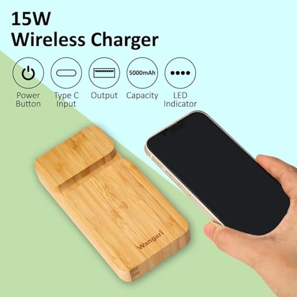 Wangari Oak 2 In1 Wireless Power Bank with Phone Stand - Image 5
