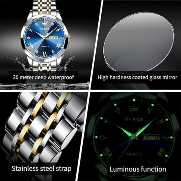OLEVS Watch for Men Skeleton Analog Quartz Chronograph Diamond - Image 4