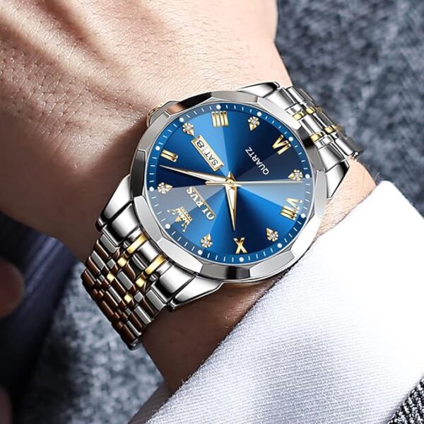 OLEVS Watch for Men Skeleton Analog Quartz Chronograph Diamond - Image 3